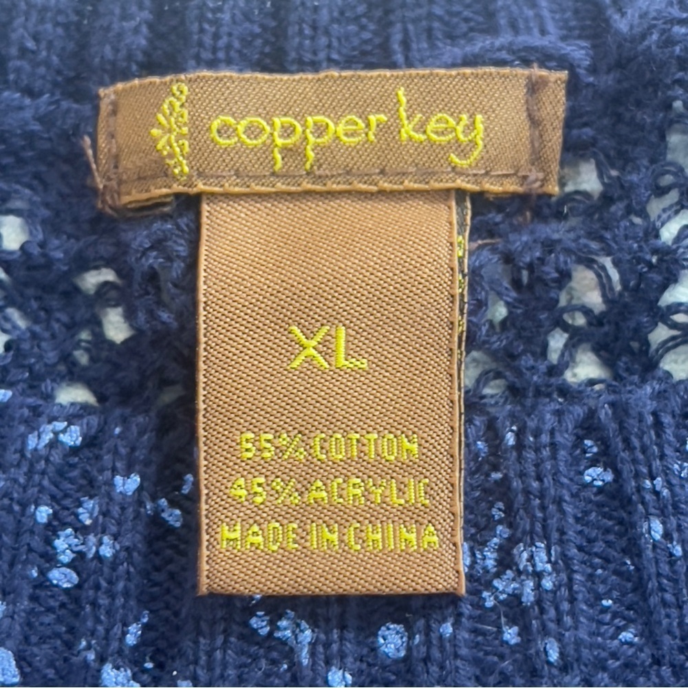 Copper Key Two Tone Blue Loose Knit Short Sleeve Sweater XL (Cami Not Included) - Picture 4 of 9